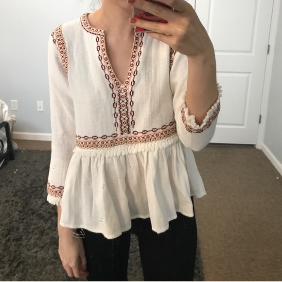 NWOT Topshop Embroidered Peplum Top Festival - Picture 2 of 2